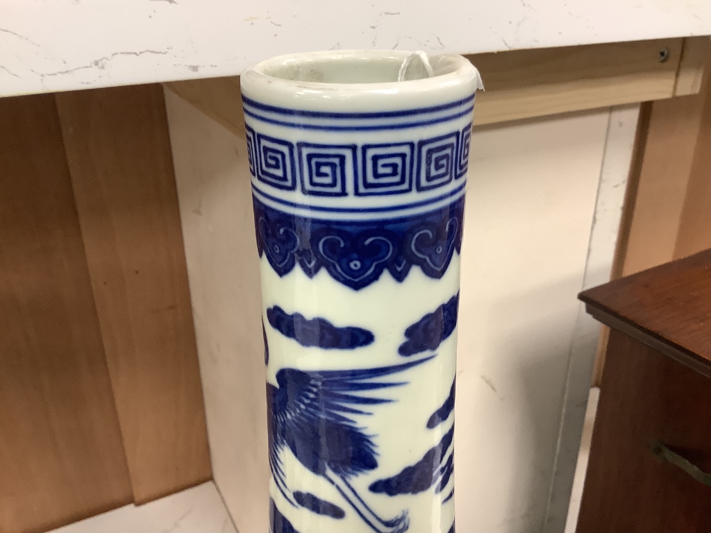 A large Chinese blue and white 'cranes' bottle vase, height 47cm